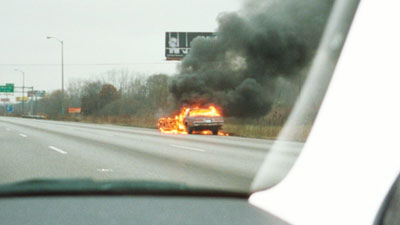 Car fire on Chicago highway